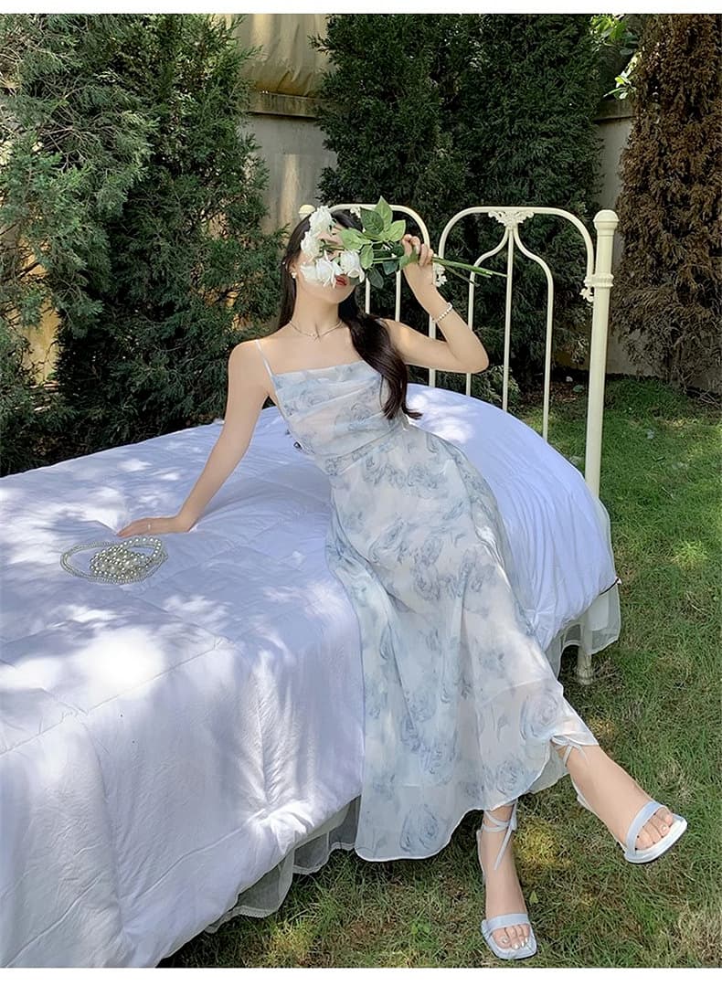 ロングワンピース キャミ 花柄シフォン素材キャミソールロングワンピース