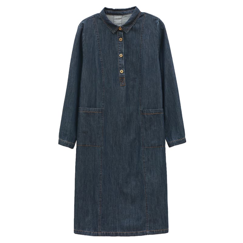 ロングワンピース デニム ゆったりシルエットデニムシャツワンピース