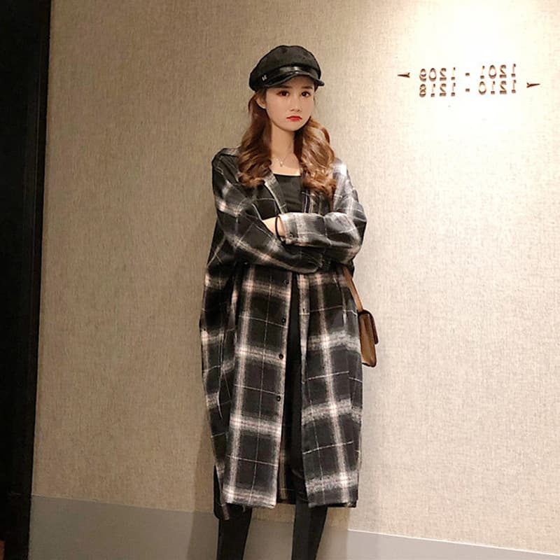 ロングワンピース シャツ チェック柄ベルト付きロング丈シャツワンピース
