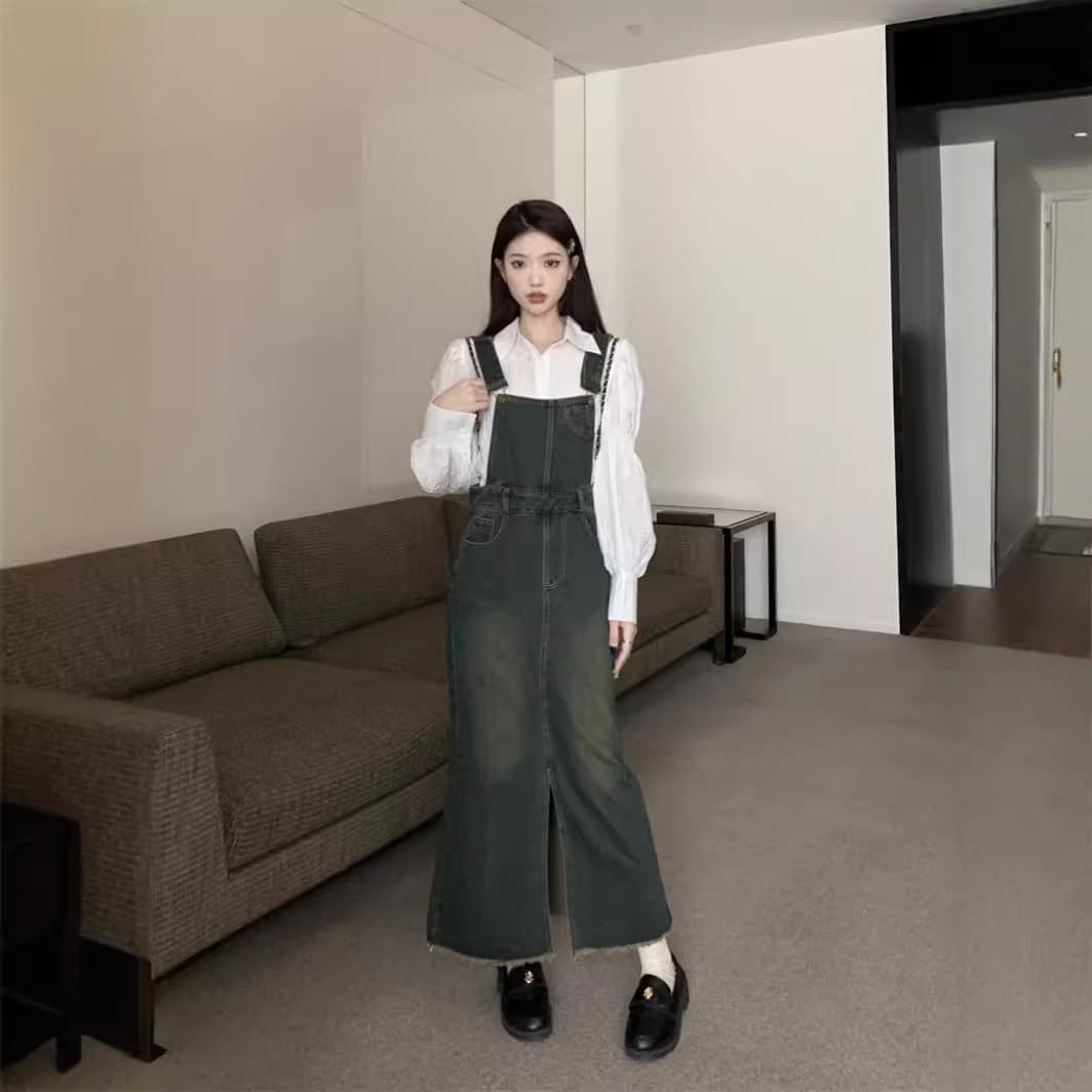 ロングワンピース シンプル デニムジャンパースカート