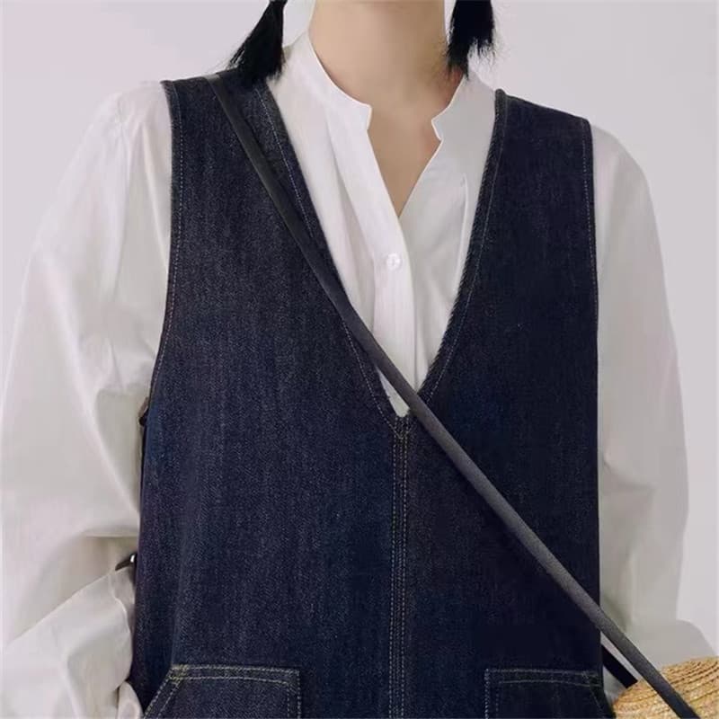 ロングワンピース デニムジャンパースカート ゆったりシルエット