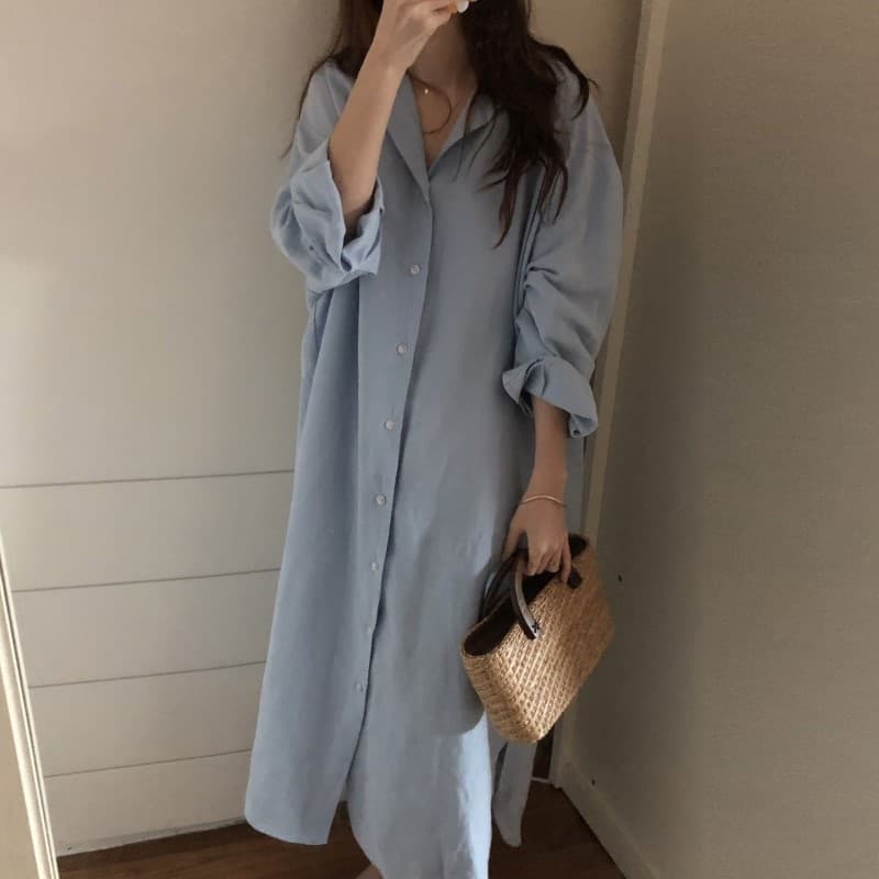 ロングワンピース シャツ オーバーサイズシャツワンピース前開きロング丈