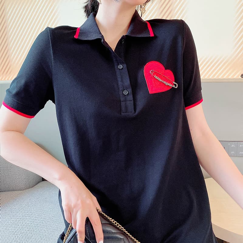 ロングワンピース ポロシャツ ハート刺繍配色ポロ衿ロングワンピース
