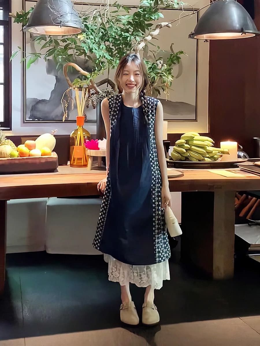 ロングワンピース レース 裾レース重ね着風ノースリーブロングワンピース