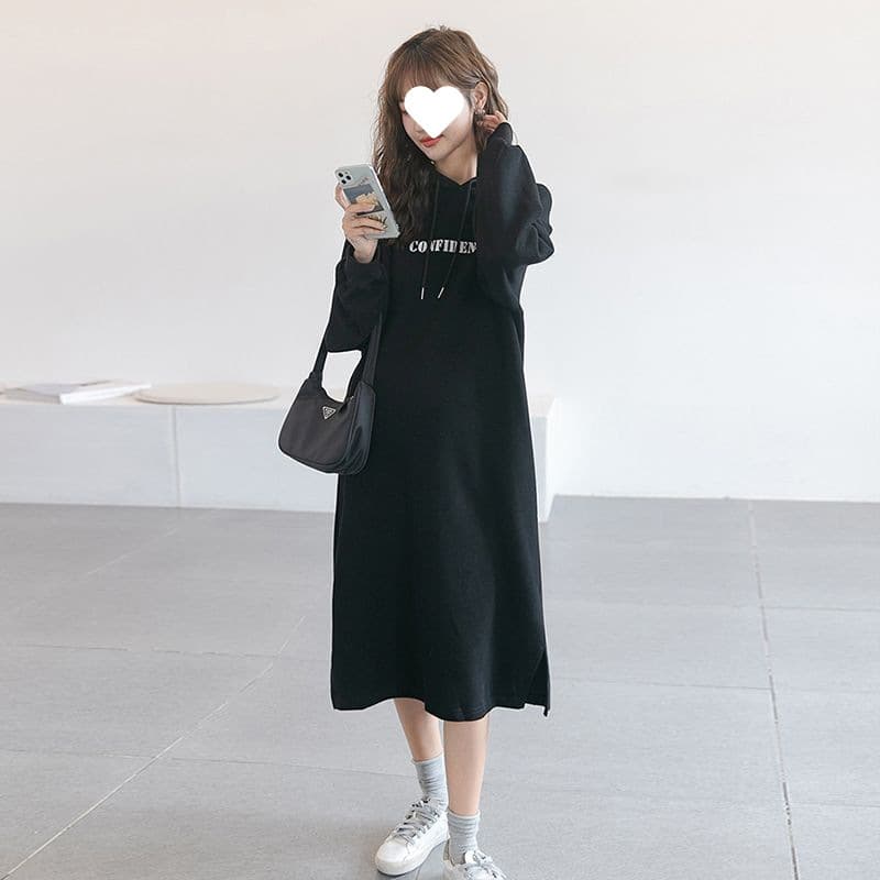 ロングワンピース ゆったりフードポケットワンピース